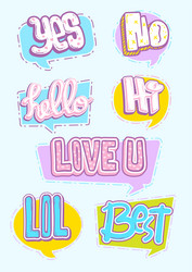 set of cute speech bubble with text in doodle vector image