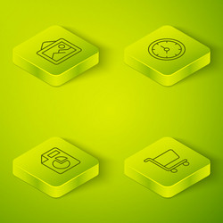 set isometric line clock document with graph vector image
