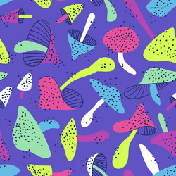 Seamless pattern of bright neon mushrooms vector