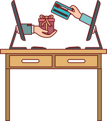 desk table with drawers front view and desktop vector image