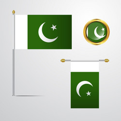 Pakistan waving flag design with badge vector