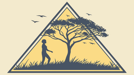 person and tree within geometric triangle frame vector image