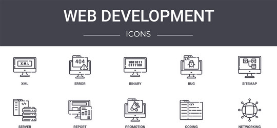 web development concept line icons set contains vector image