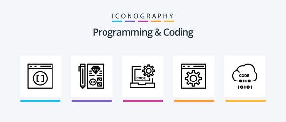 programming and coding line 5 icon pack including vector