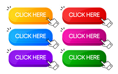 click here button collection with finger pointer vector image