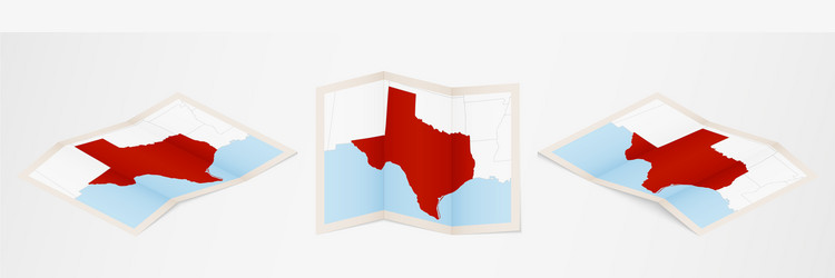 Folded map texas in three different versions vector