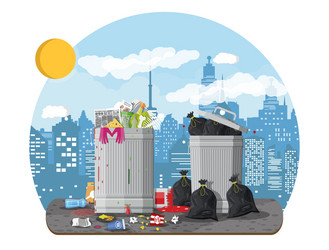 Garbage bin full of trash overflowing container vector