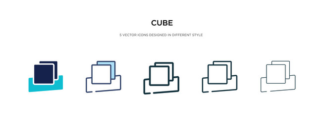 cube icon in different style two colored vector image