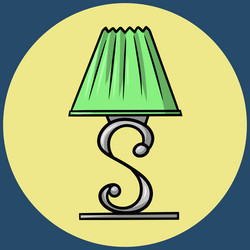 Elegant table lamp with a green shade in cartoon vector