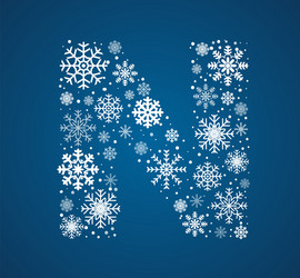 Letter n font frosty snowflakes vector