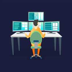 Cartoon color server room and character person vector