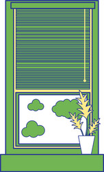 full color window with curtain blind open vector image