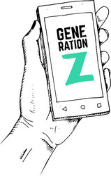 generation z concept drawn hand with smartphone vector image