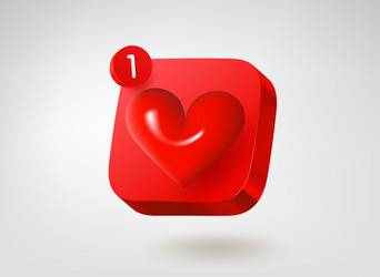 red button with heart 3d mobile application icon vector image