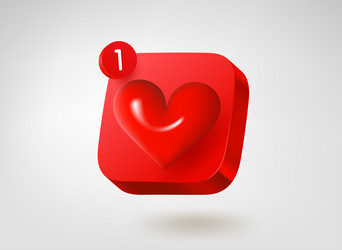 red button with heart 3d mobile application icon vector