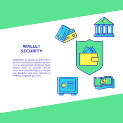 Wallet security banner in line style with text vector