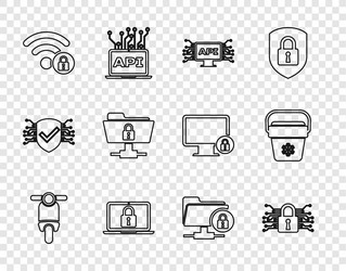 set line scooter cyber security computer api vector image