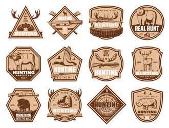 wild animals icons and hunting equipment Vector Image