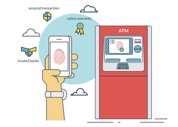 mobile access to atm via smartphone using vector image
