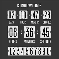 Flip countdown clock counter timer on black vector