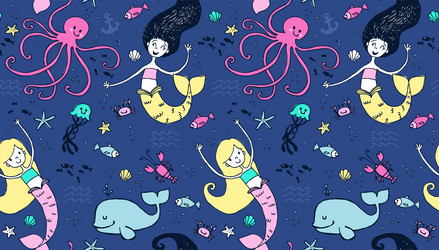 Mermaids and sea seamless pattern Royalty Free Vector Image