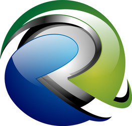 r letter initial 3d shiny ball technology vector image