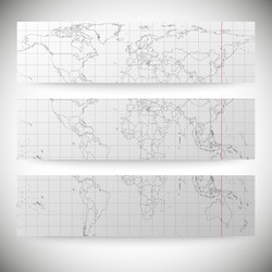 Set of horizontal banners gray political world map vector