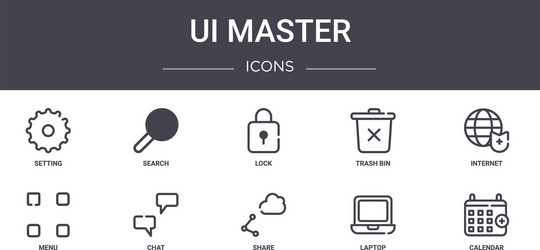 ui master concept line icons set contains vector image