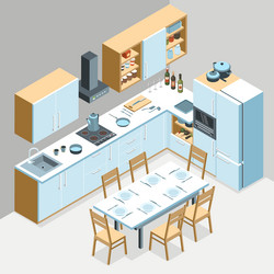 Kitchen interior isometric composition Royalty Free Vector