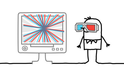 Man watching computer screen with 3d glasses vector