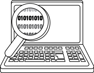 outline laptop technology with magnifying glass vector