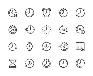 Time and clock linear icons set vector