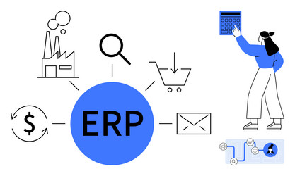 erp system workflow with centralized data vector image