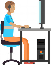 Man playing video game on computer at home vector