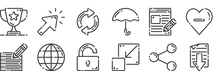 12 set linear user interface icons thin vector image