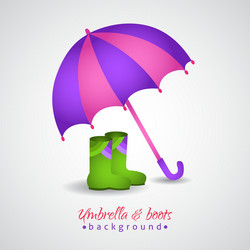 opened bright umbrella and rain boots vector