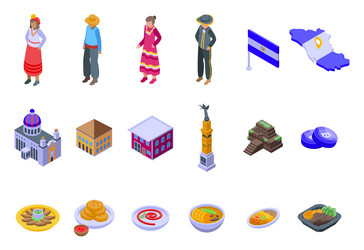 El salvador icons set isometric flag vector