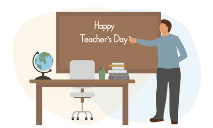 happy teacher s day man writes with chalk vector