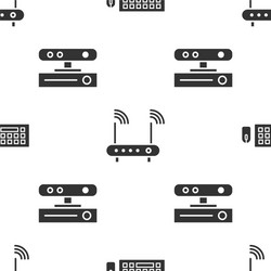 set keyboard and mouse router wi-fi signal vector image