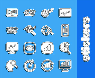 set line monitor with graph chart search data vector image