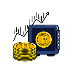 Safe with bitcoin currency and arrow up vector