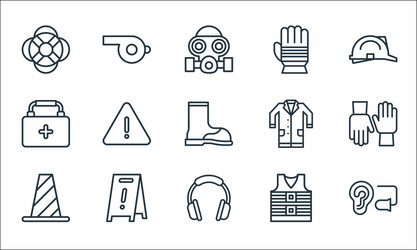 flat rescue and protective line icons linear set vector image