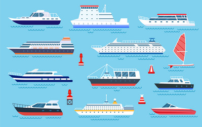 Flat ships speed boats sea transport vector