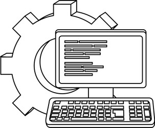 outline computer technology code program and gear vector image