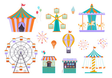 Amusement park different funny attractions vector