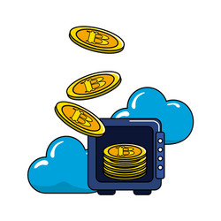 safe with bitcoin currency and cloud data vector image