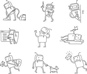 sketch robot set character with business house vector image