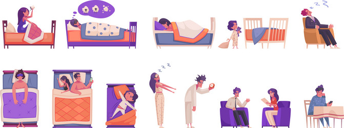 Sleep time icons set vector