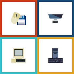 Flat icon computer set of processor vector