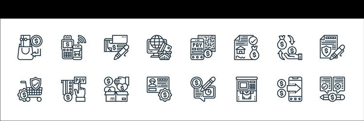 Payment element line icons linear set quality vector